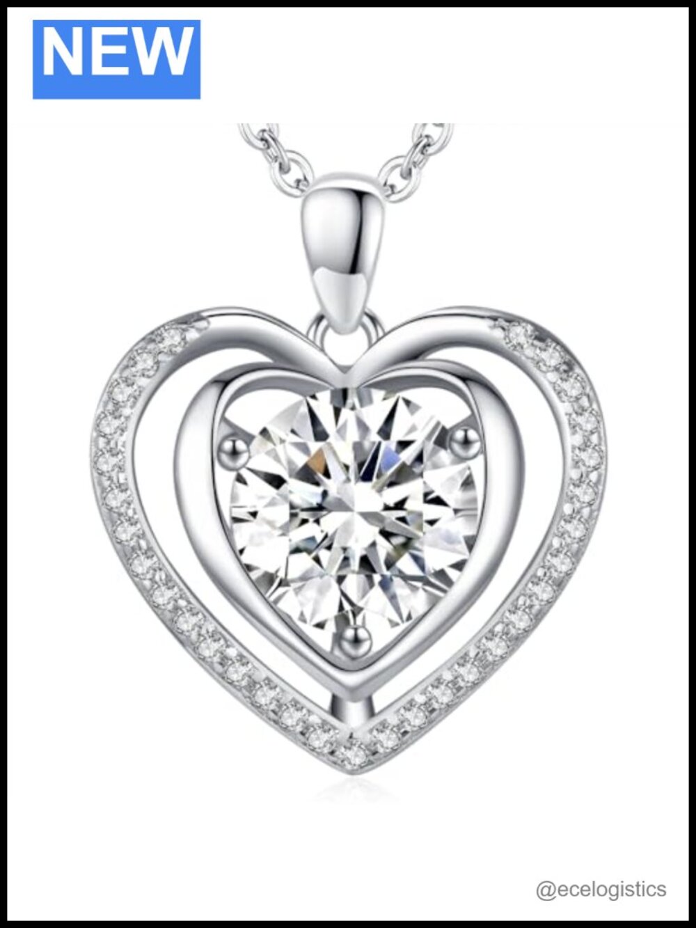 Moissanite Heart Pendant Necklace 925 Sterling Silver 20in